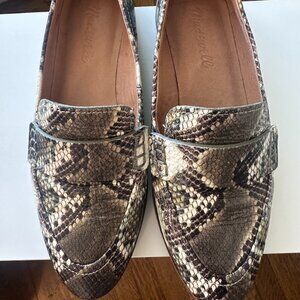 Madewell Green Brown Beige Snakeskin Leather Loafers